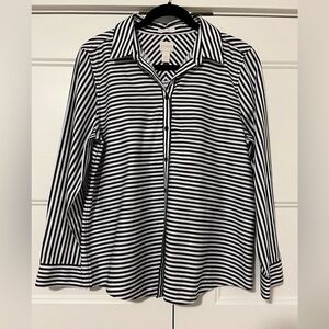 Chico's Black and‎ White Striped No Iron Blouse